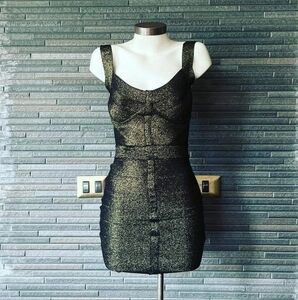 GUESS Gold Mini Glitter Dress Size S